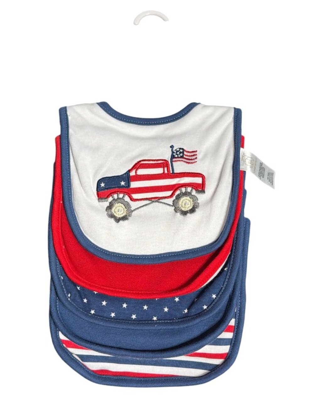 Elephant Castle 5 Pack Baby Bibs Embroidered Patriotic Truck Star Red White Blue